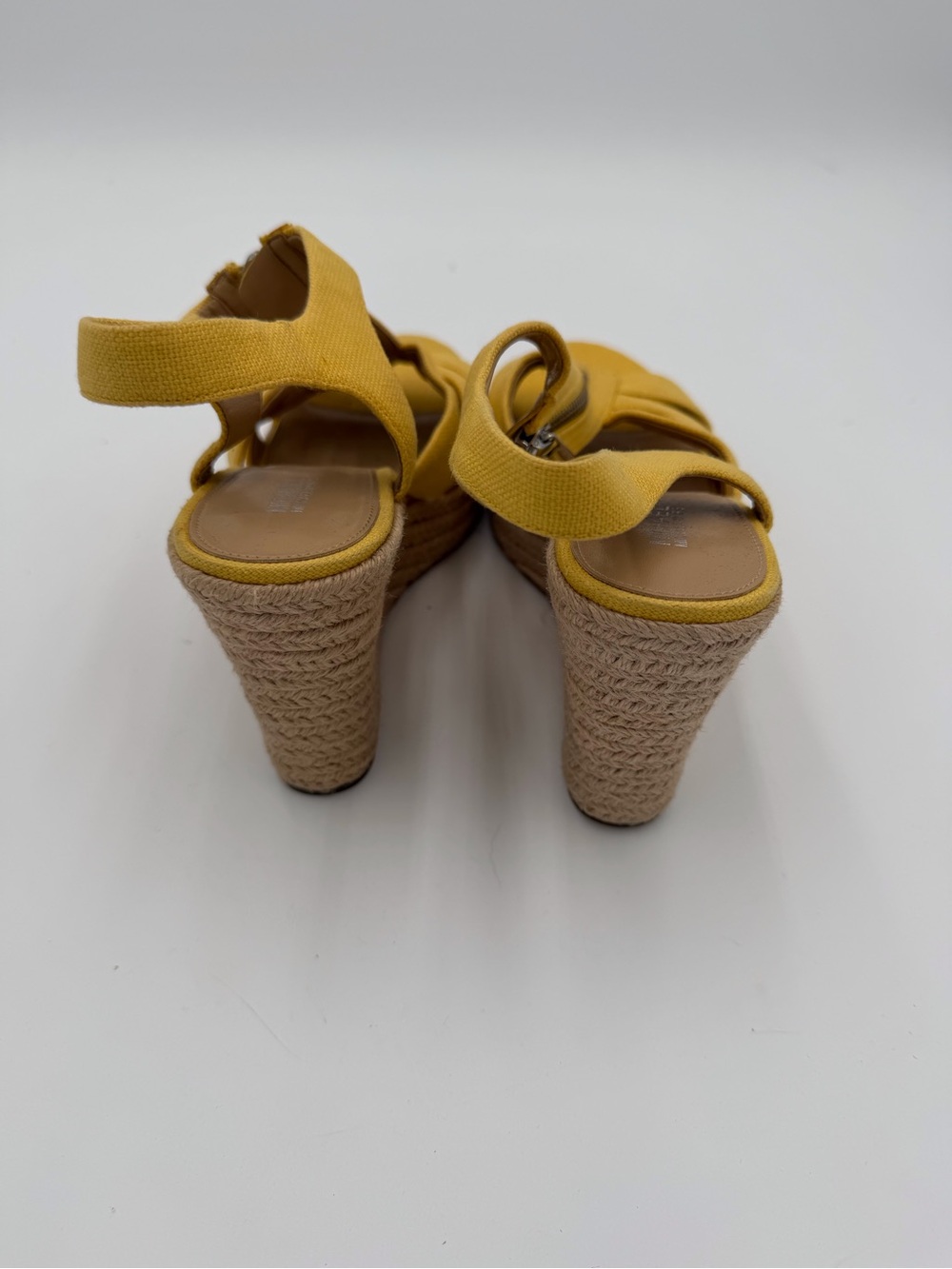 NEW Michael Kors Berkeley Mustard Yellow Espadrille Zip Up Wedge Sandals Sz 9 - Picture 4 of 6
